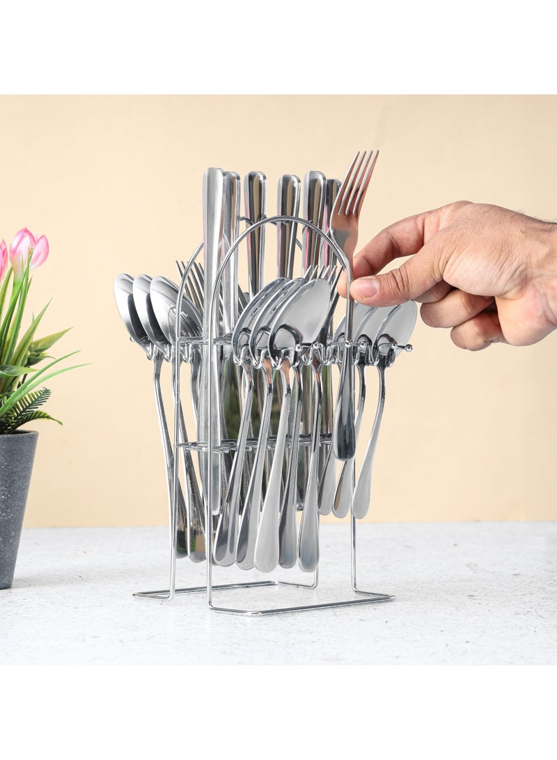 24Pc SS Cutlery Set with stand 6pcs table spoon,6pcs table fork,6pcs table spoon,6pcs tea spoon