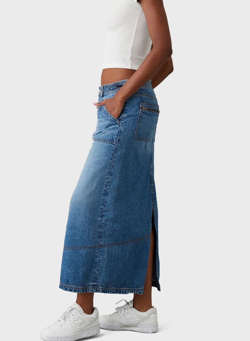 High Waist Pocket Detail Maxi Skirt