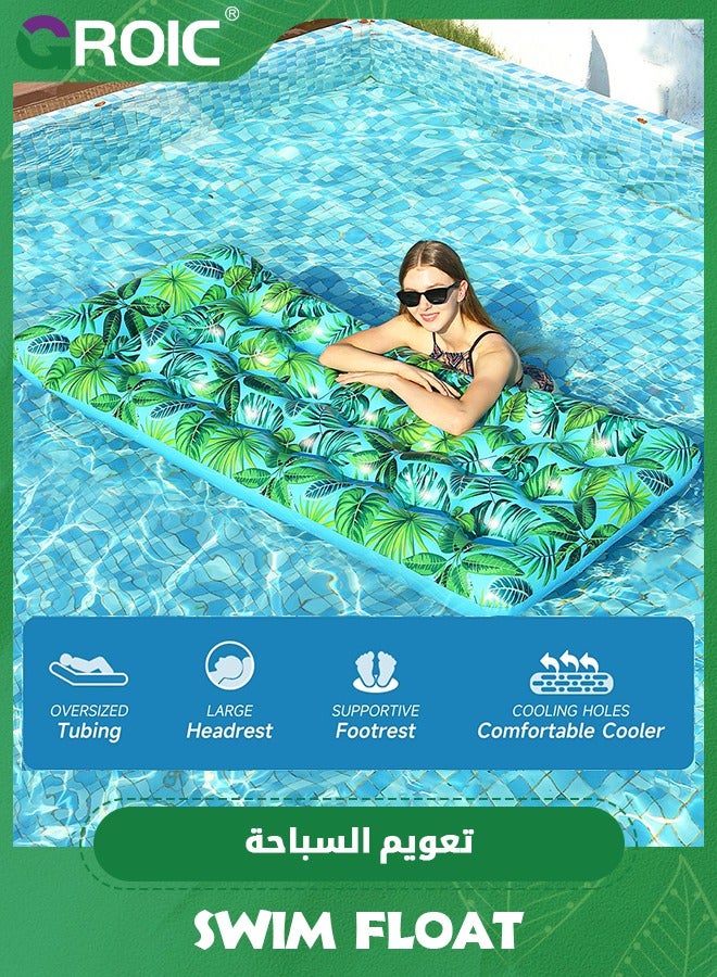 Inflatable Pool Float Lounger Raft for Adults Floaties Oversized Headrest Cup Holder Cooling Summer Swimming Floating Mat, Tanning Pool Float with Headrest, Pool Lounger Inflatable Pool Chairs