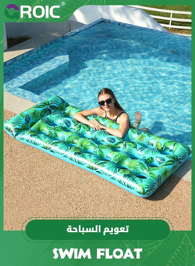 Inflatable Pool Float Lounger Raft for Adults Floaties Oversized Headrest Cup Holder Cooling Summer Swimming Floating Mat, Tanning Pool Float with Headrest, Pool Lounger Inflatable Pool Chairs