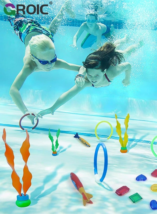 22 Piece Diving Playset, Pool Kids Toys, Water Toys, Diving Training Including Diving Rings, Diving Grass, Diving Fish Bones, Underwater Gems