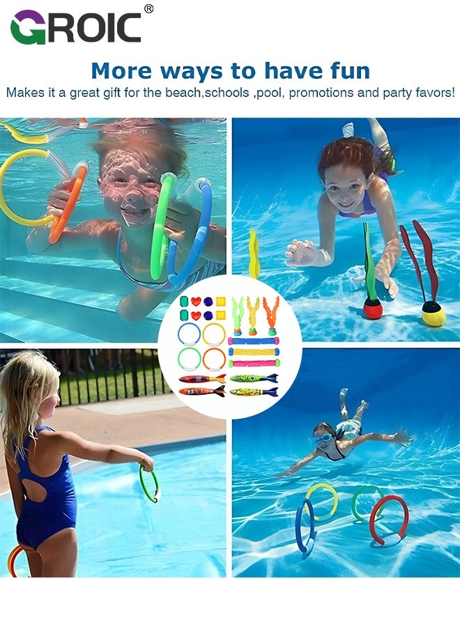 22 Piece Diving Playset, Pool Kids Toys, Water Toys, Diving Training Including Diving Rings, Diving Grass, Diving Fish Bones, Underwater Gems