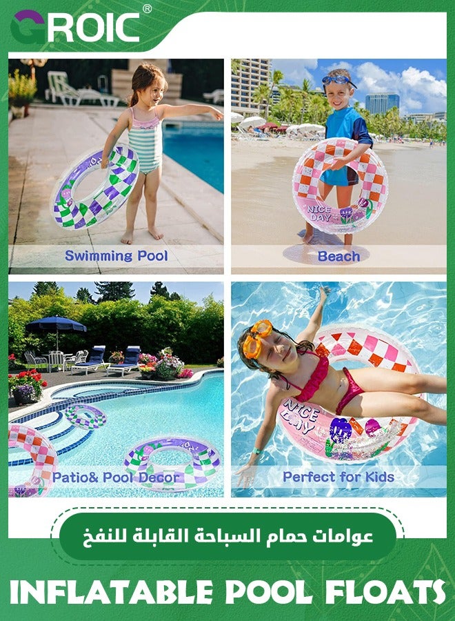 2 Pack Inflatable Pool Floats for Kids, Glitter Swim Rings for Girls Boys Pool Tubes Toy, Pool Floats Ring Toys Summer Beach Swimming Pool Floats Party Supplies, 22.8 Inch Outer Diameter