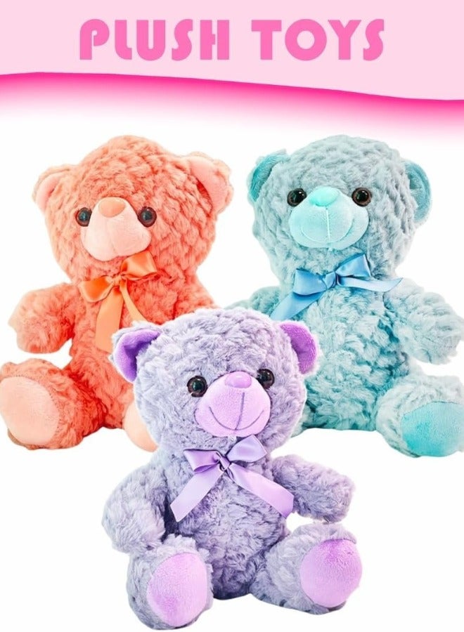 Teddy Bear Plush Stuffed Toys, Kids Soft Plushie Animal Doll, Birthday Gift, Boys Girls, Adorable Stuffed,Nursery Decorate For Kids, Toddlers, Birthday, Baby Shower, Anniversary (Pack of 3)