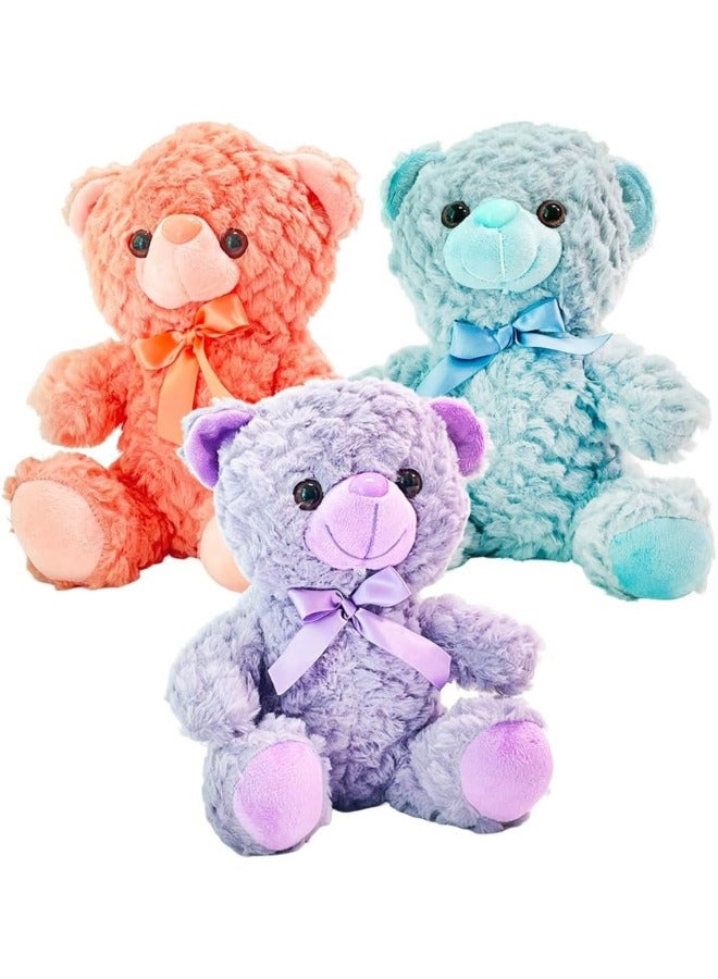 Teddy Bear Plush Stuffed Toys, Kids Soft Plushie Animal Doll, Birthday Gift, Boys Girls, Adorable Stuffed,Nursery Decorate For Kids, Toddlers, Birthday, Baby Shower, Anniversary (Pack of 3)