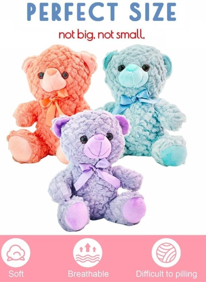 Teddy Bear Plush Stuffed Toys, Kids Soft Plushie Animal Doll, Birthday Gift, Boys Girls, Adorable Stuffed,Nursery Decorate For Kids, Toddlers, Birthday, Baby Shower, Anniversary (Pack of 3)