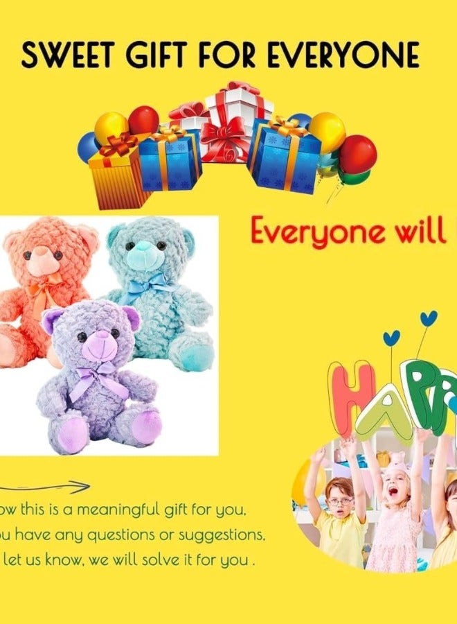 Teddy Bear Plush Stuffed Toys, Kids Soft Plushie Animal Doll, Birthday Gift, Boys Girls, Adorable Stuffed,Nursery Decorate For Kids, Toddlers, Birthday, Baby Shower, Anniversary (Pack of 3)