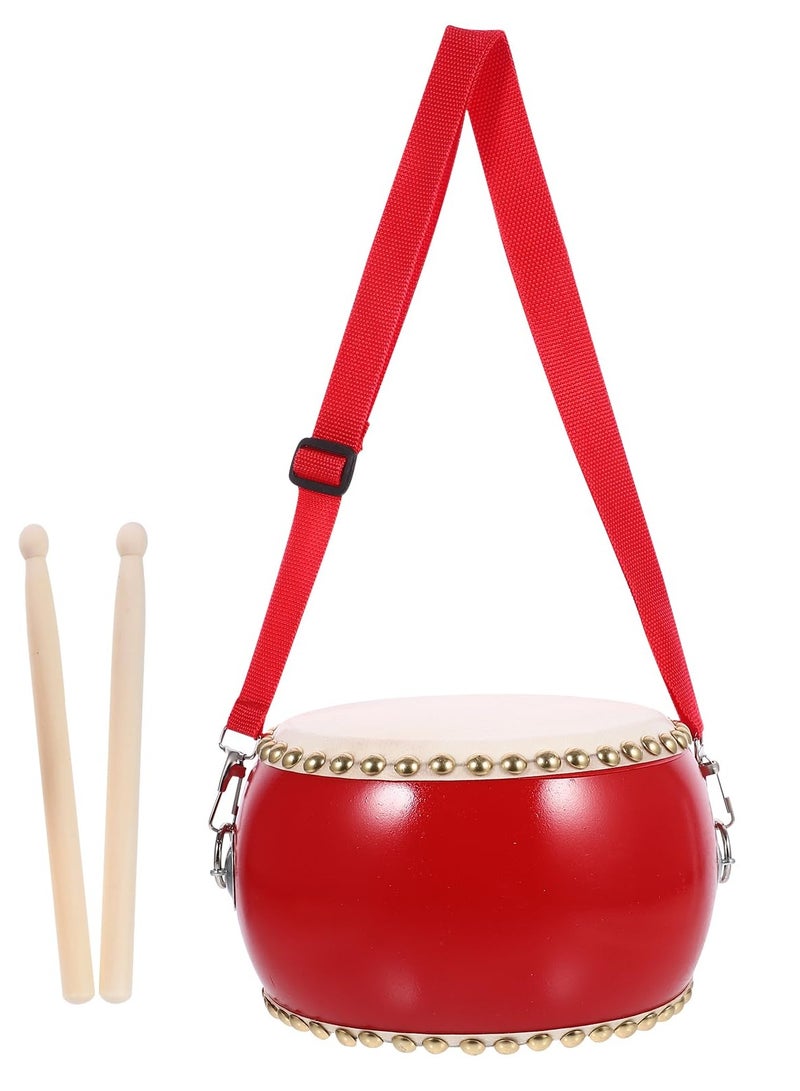 Drum Set for Kids, 15x12cm Wooden Toy Drum with Sticks and Straps, Musical Instrument for Toddlers and Babies, Hand Drum Educational Toy