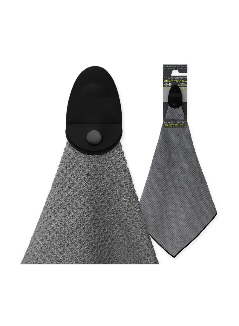 Magnetic Golf Towel, Gray, Top-Tier Microfiber Golf Towel with Deep Waffle Pockets, for Golf Bags, Industrial Strength Magnet for Strong Hold to Golf Carts or Clubs, with Clip for Men & Women