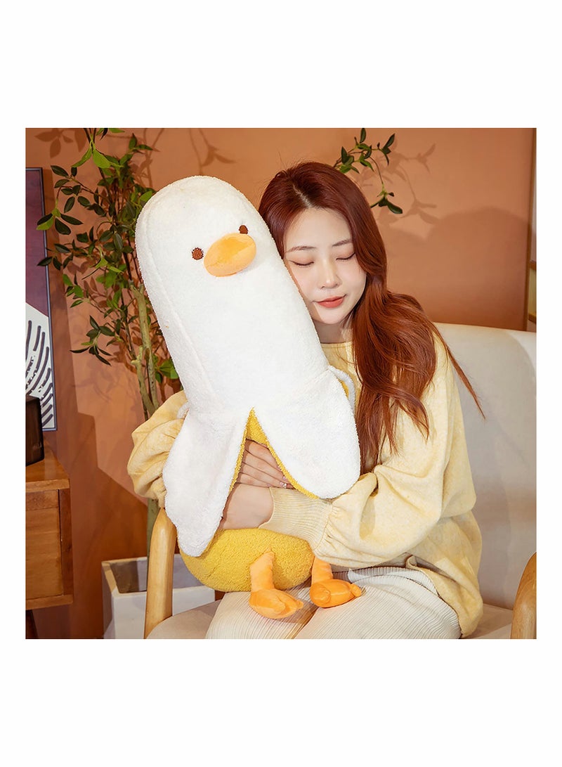 Banana Duck Plush Toy Lovely Plushie Hugging Plush Pillow Duck Stuffed Animal for Girls and Boys White 19.7