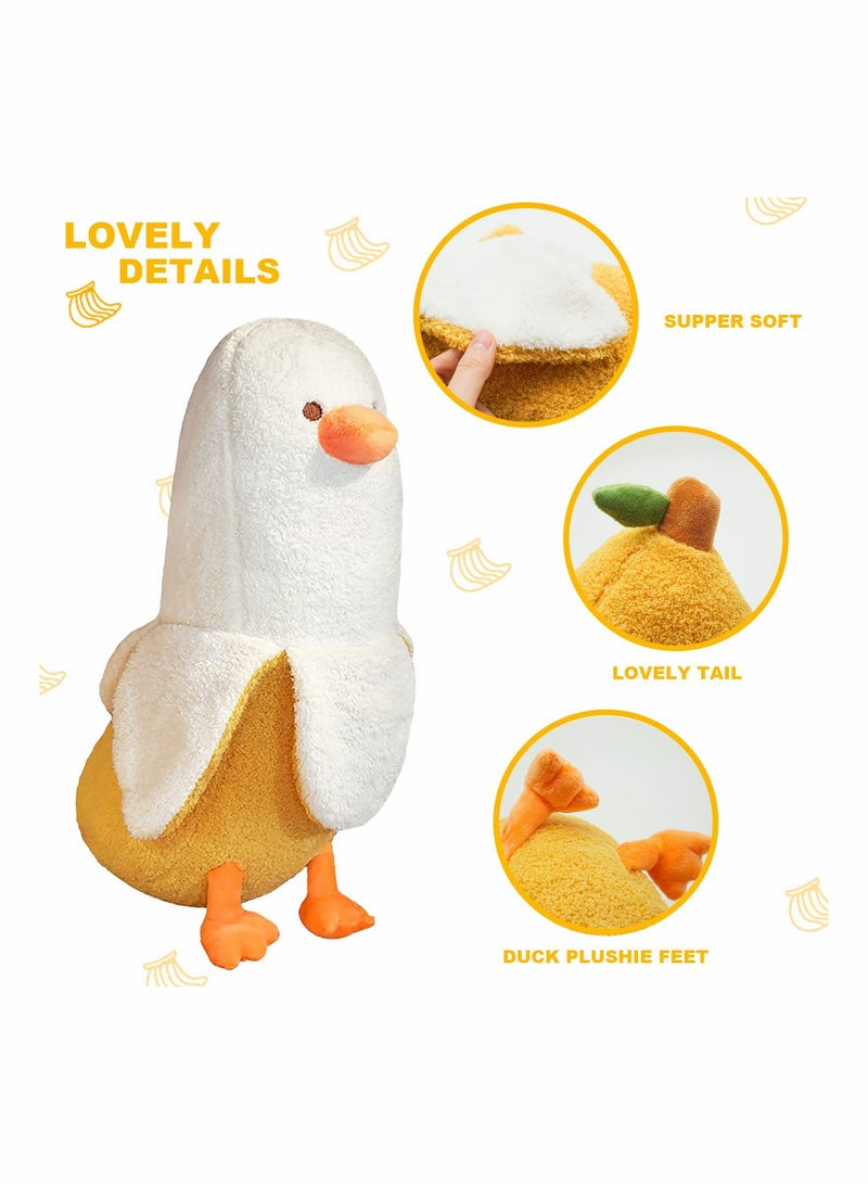 Banana Duck Plush Toy Lovely Plushie Hugging Plush Pillow Duck Stuffed Animal for Girls and Boys White 19.7