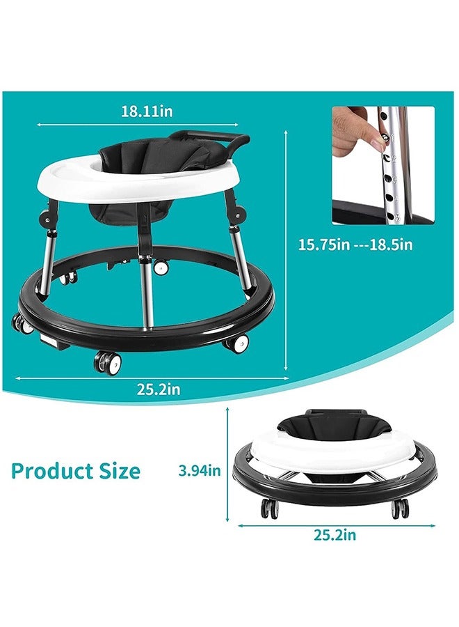 Adjustable Height Foldable Anti-Rollover Baby Walker With Quiet Wheels, Push Handle, 5 Positions, 6 - 18 Months