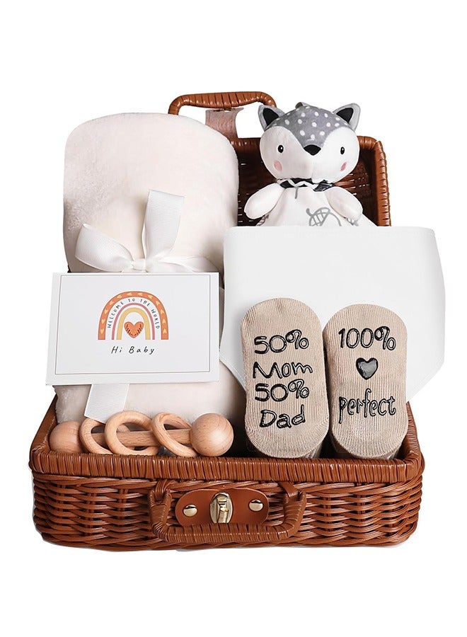 Baby Gift Basket, Newborn Gift Set with Baby Baby Rattle, Newborn Baby Gift Set, Newborn Baby Gifts, Medium Baby Gift Basket Kit for Expecting Moms(WHITE)…