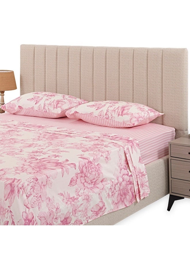 Mariel King-Sized Flat Sheet, Pink And White - 255X274 Cm