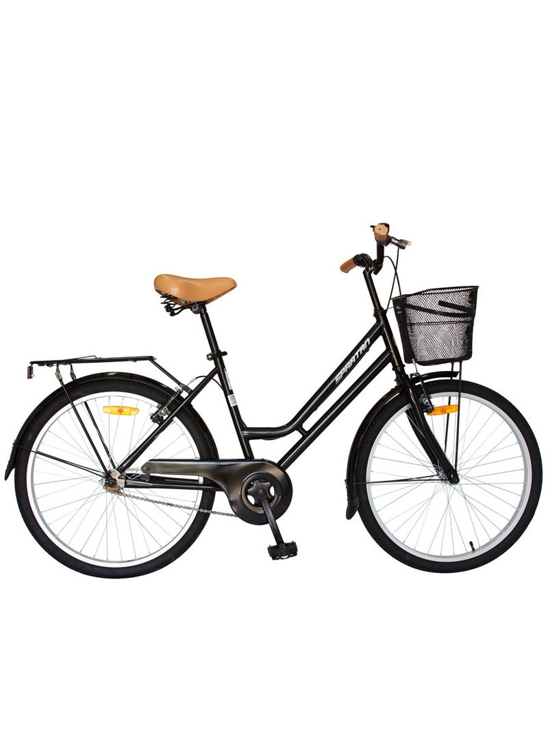 Spartan Classic City Bike - Stylish Urban Bicycle with Comfortable Step-Through Frame for Men and Women - Lightweight Commuter Bike with Grocery-Friendly Storage - Black