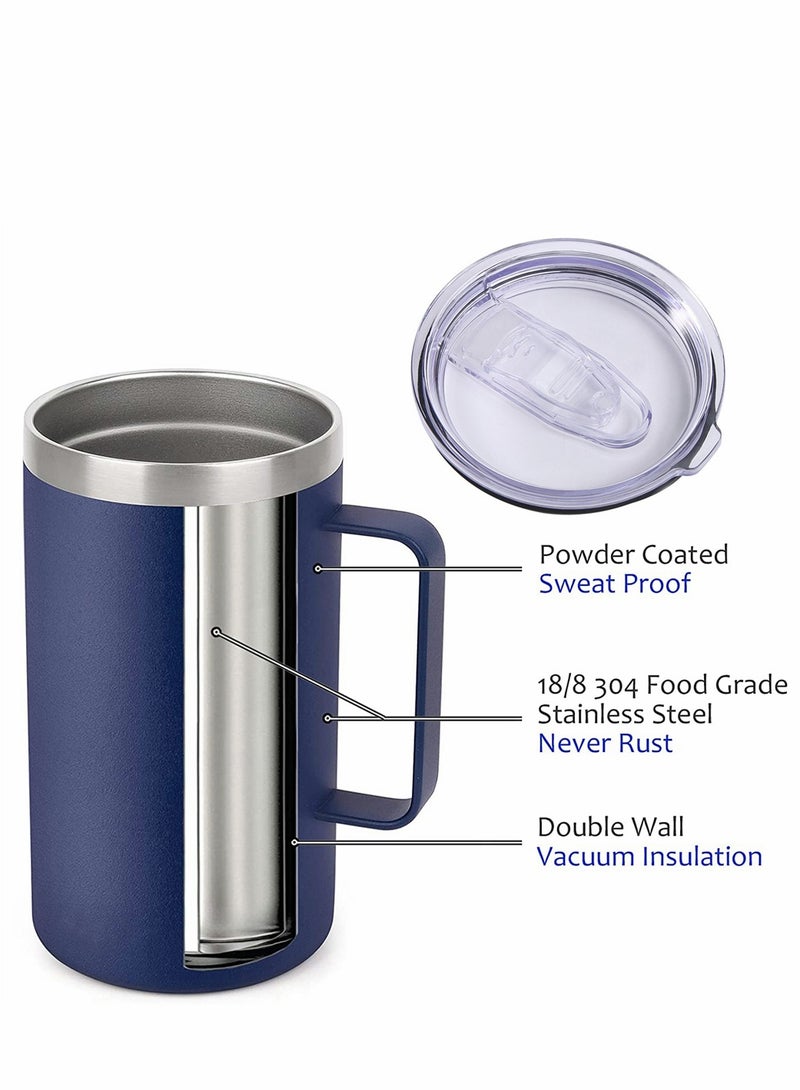 Coffee Mug, 22 Oz Stainless Steel Insulated Coffee Mug with Handle, Tumbler Cup with Sliding Lid, Double Wall Vacuum Travel Mug for Hot and Cold Drinks Tea, Dark Blue