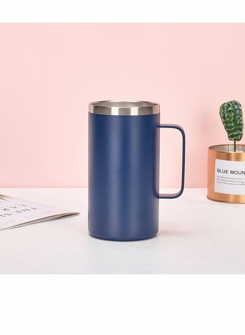Coffee Mug, 22 Oz Stainless Steel Insulated Coffee Mug with Handle, Tumbler Cup with Sliding Lid, Double Wall Vacuum Travel Mug for Hot and Cold Drinks Tea, Dark Blue