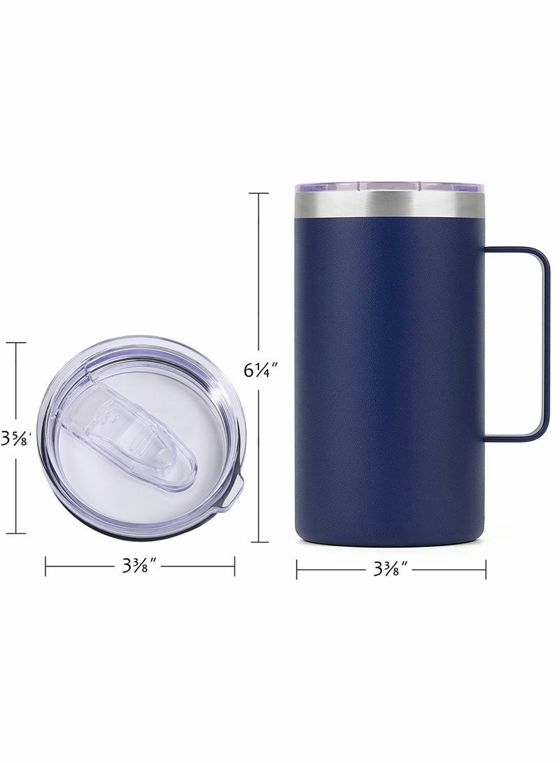 Coffee Mug, 22 Oz Stainless Steel Insulated Coffee Mug with Handle, Tumbler Cup with Sliding Lid, Double Wall Vacuum Travel Mug for Hot and Cold Drinks Tea, Dark Blue