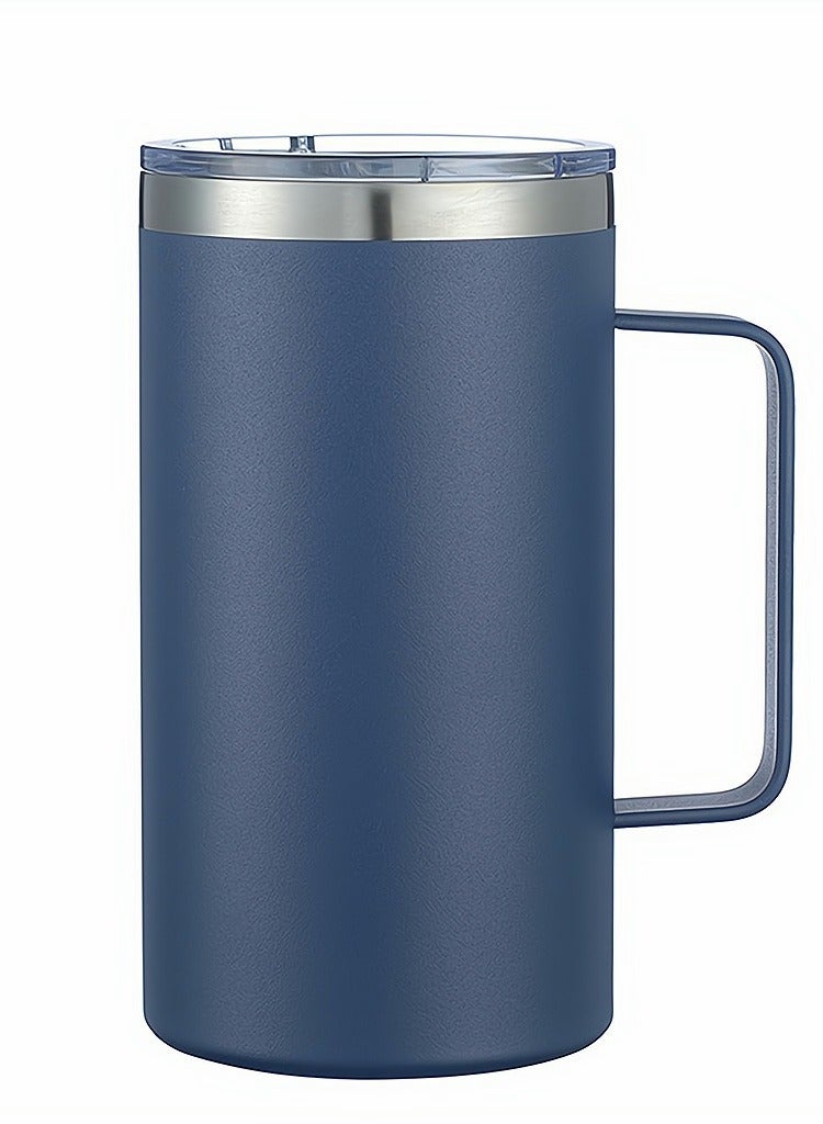 Coffee Mug, 22 Oz Stainless Steel Insulated Coffee Mug with Handle, Tumbler Cup with Sliding Lid, Double Wall Vacuum Travel Mug for Hot and Cold Drinks Tea, Dark Blue