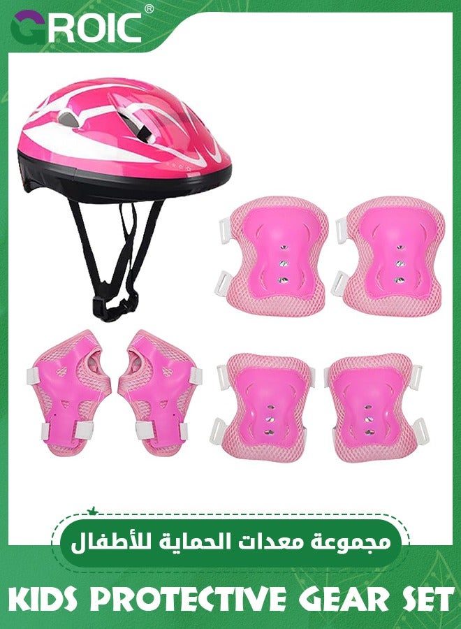 Kids Protective Gear Adjustable Protective Helmet,Kids Helmet Knee Elbow Pads Wrist Guard Sport Protective Gear Adjustable Scooter Skateboard Roller Bike Skate Cycling Safety Set(Pink)