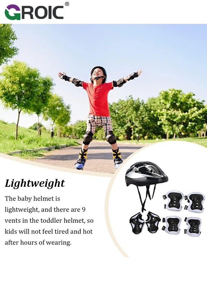 Kids Protective Gear Adjustable Protective Helmet,Kids Helmet Knee Elbow Pads Wrist Guard Sport Protective Gear Adjustable Scooter Skateboard Roller Bike Skate Cycling Safety Set(Black)