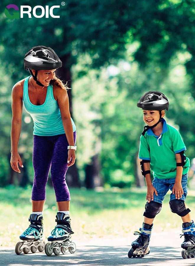 Kids Protective Gear Adjustable Protective Helmet,Kids Helmet Knee Elbow Pads Wrist Guard Sport Protective Gear Adjustable Scooter Skateboard Roller Bike Skate Cycling Safety Set(Black)