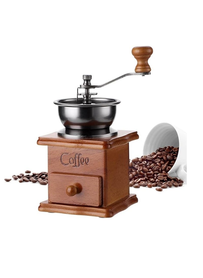 Portable Wooden Manual Coffee Bean Grinder with Ceramic Grinding Core, Capacity 20g Stainless Steel Hand Coffee Grinder with Adjustable Setting, Manual Coffee Grinder with Brush