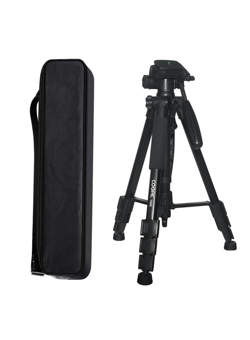 COOPIC T666 Lightweight Tripod 140cm/55inch Aluminum Camera Tripod 3 Way Swivel Pan Head for DSLR Camera Smartphone’s DV Video Maximum Load 4kg