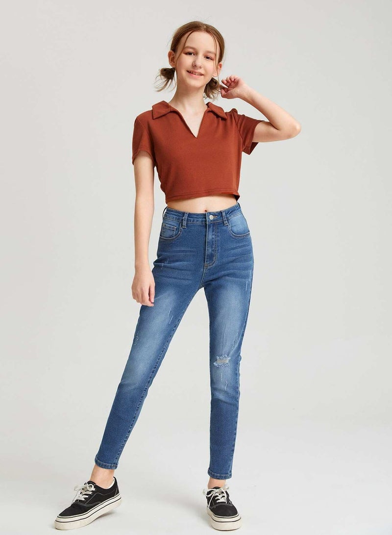 Teen Teen Girls High Waisted Ripped Skinny Jeans