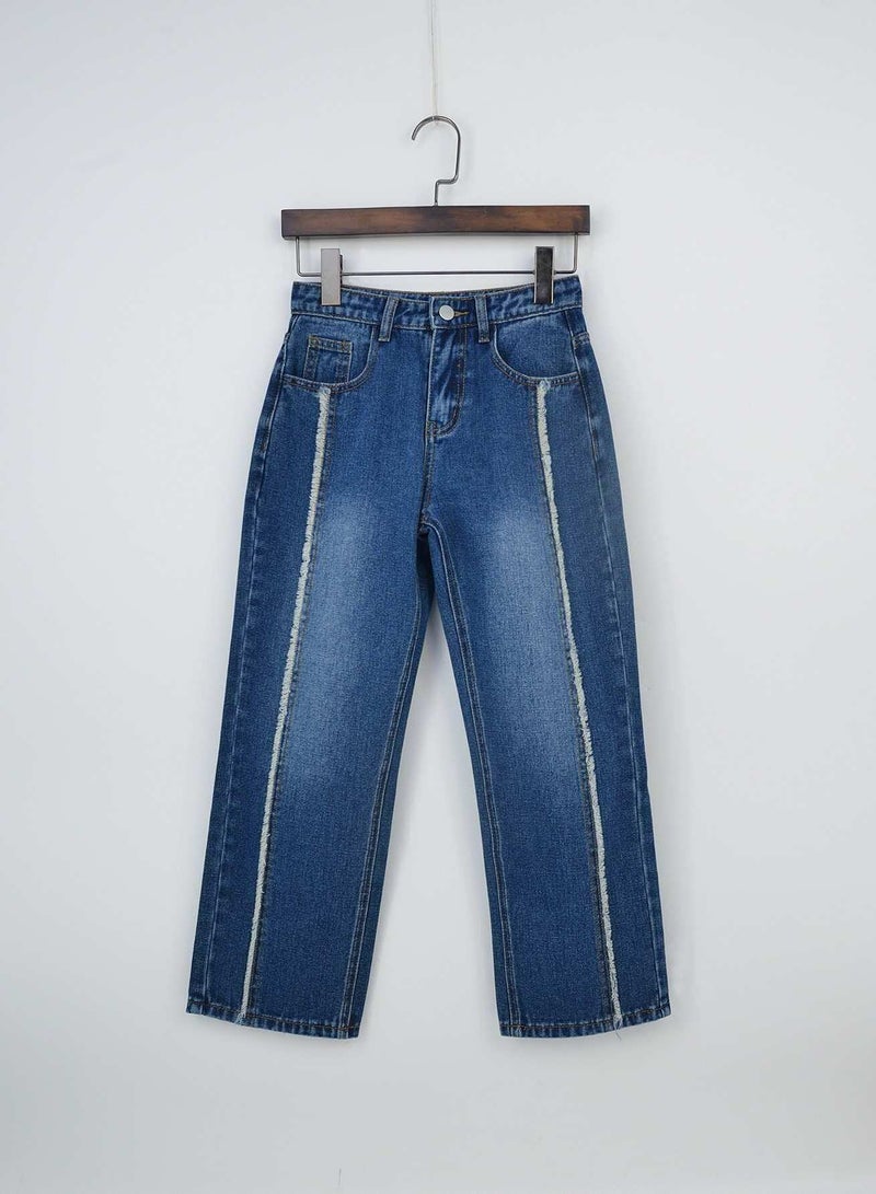 Girls Bleach Wash Frayed Trim Jeans