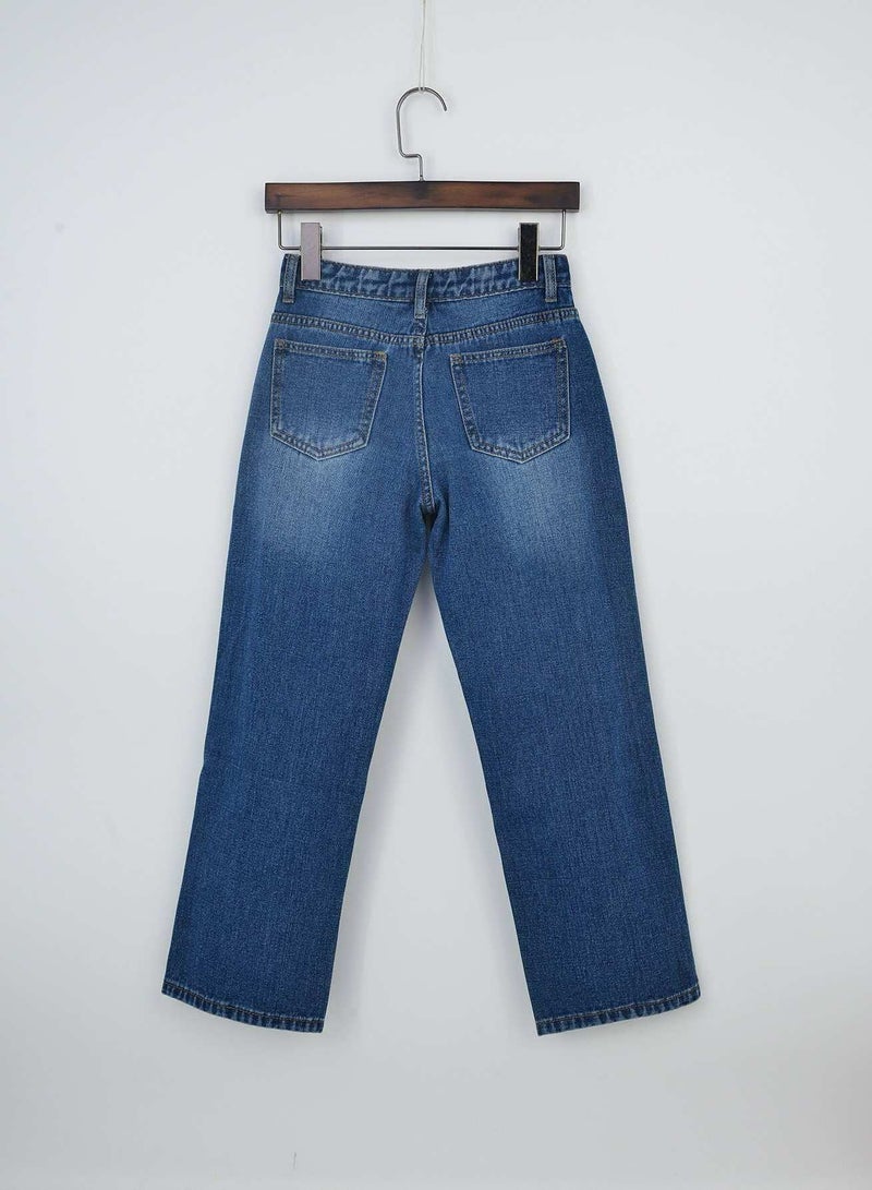 Girls Bleach Wash Frayed Trim Jeans