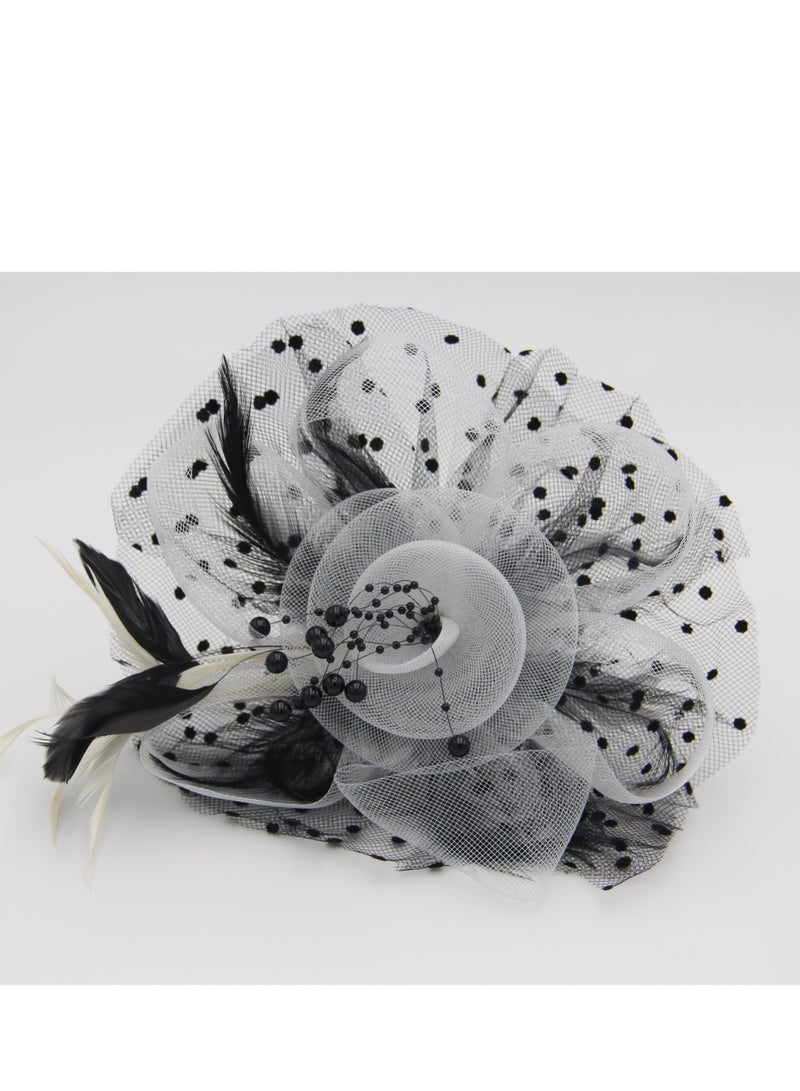 Ddaniela Monalisa Fascinator Hats for Women Tea Party Headband,  Hat Flower Mesh Ribbons Feathers on a Headband and a Clip Tea Party Headwear for Girls and Women White and Black