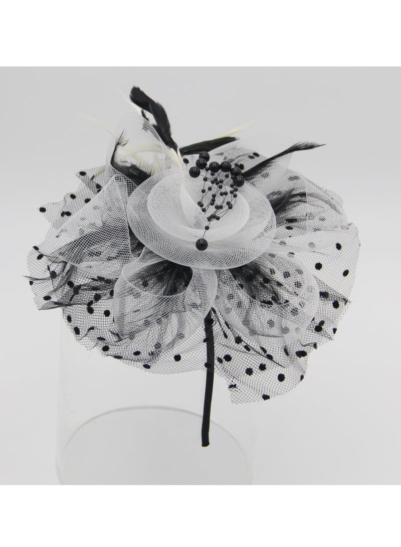 Ddaniela Monalisa Fascinator Hats for Women Tea Party Headband,  Hat Flower Mesh Ribbons Feathers on a Headband and a Clip Tea Party Headwear for Girls and Women White and Black