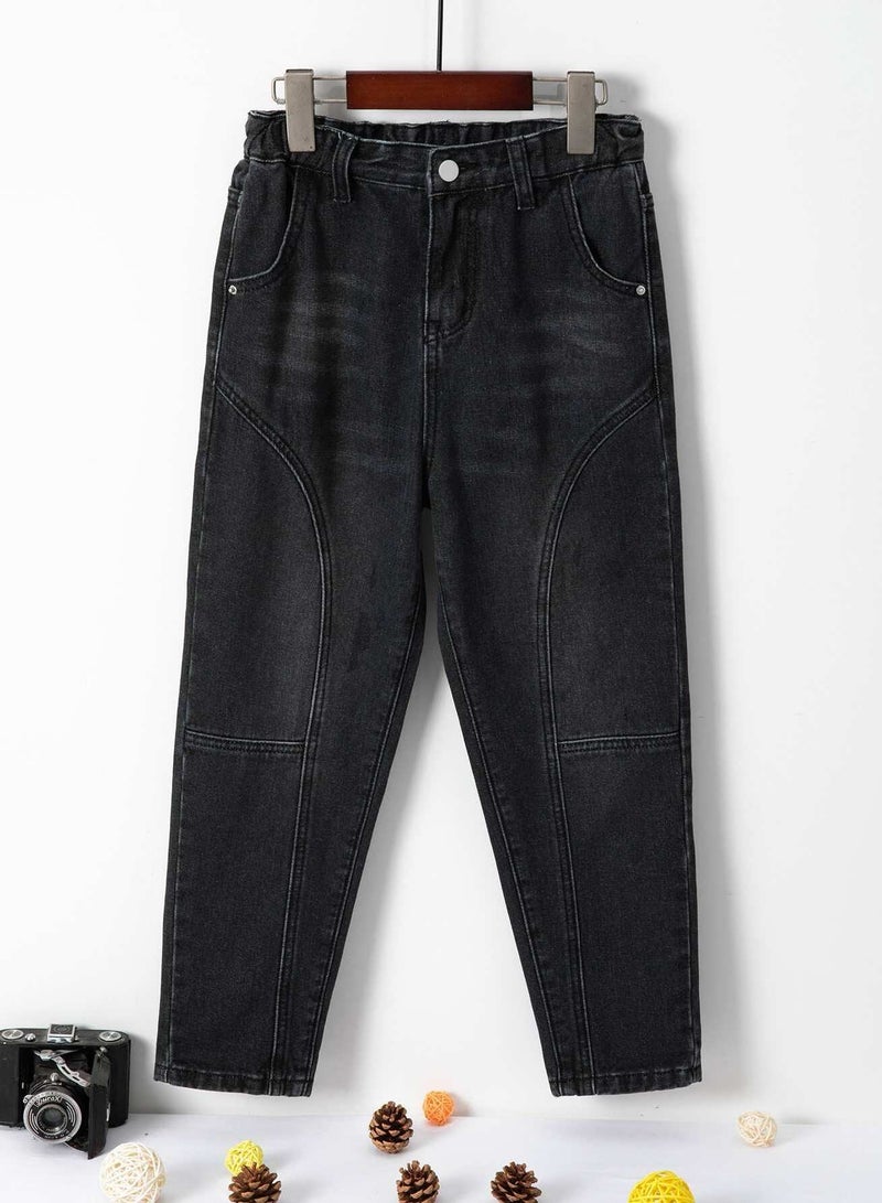 Boys Contrast Topstitching Zipper Fly Jeans