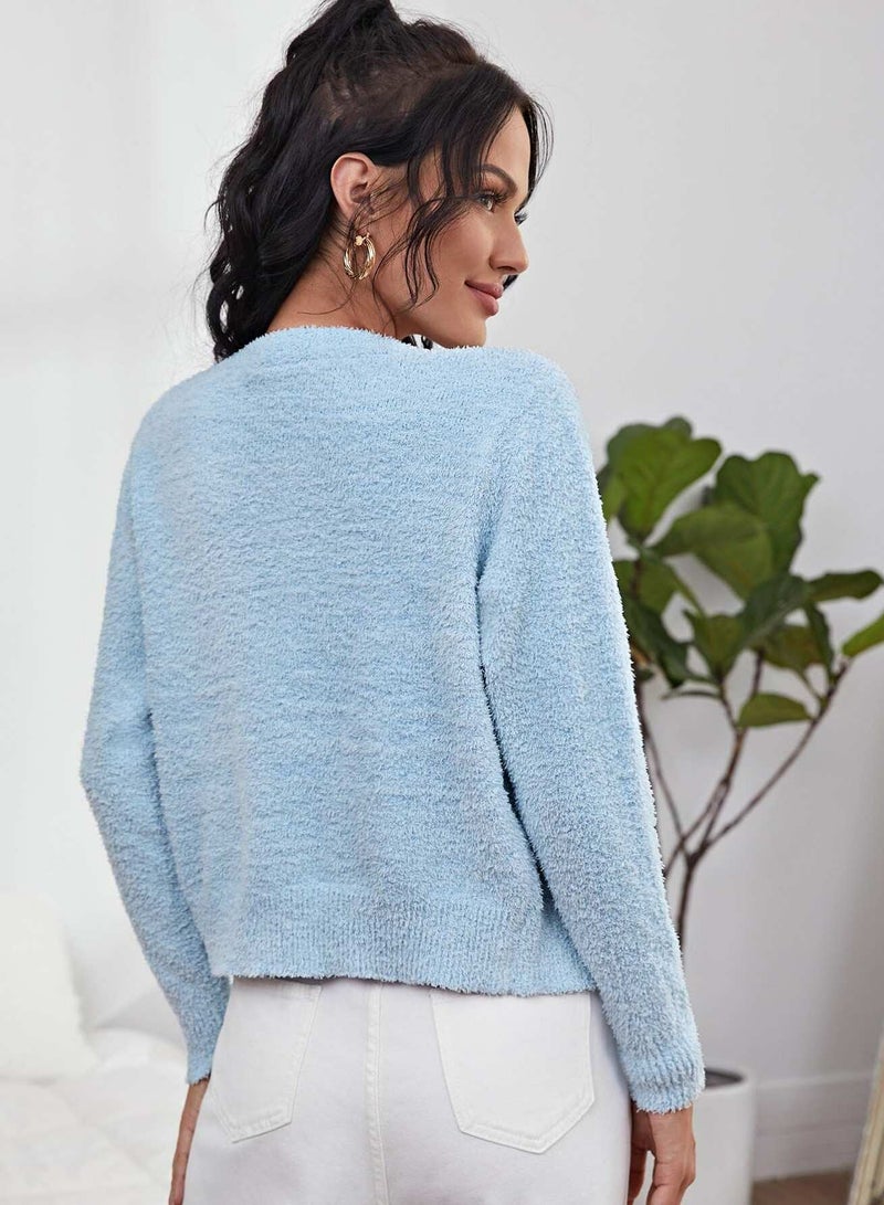 Fluffy Knit Button Up Cardigan