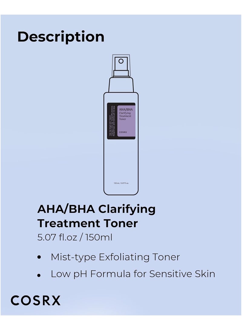 AHA/BHA Clarifying Treatment Toner Facial Exfoliating Spray for Whiteheads Pores & Uneven Skin Korean Toner 150ml