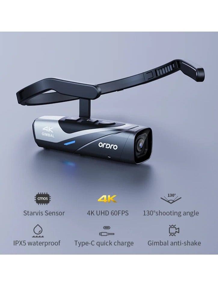 Ordro EP8 Head Wearable Action Camera Vlog 4K 60fps for YouTube Videos Motorcycle Helmet Digital Camcorder Camara Stabilization