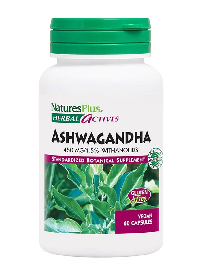 Herbal Actives Ashwagandha 450Mg Standardized Botanical Supplement Gluten Free 60 Vegan Capsules