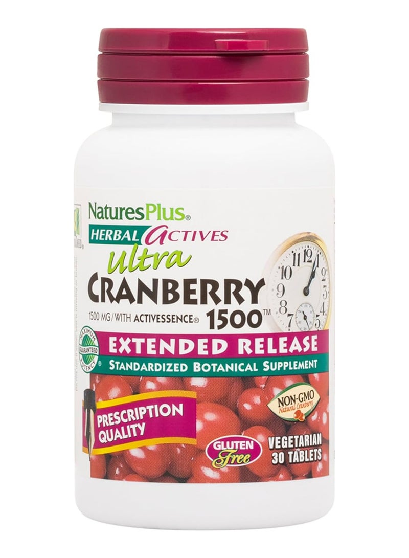 Herbal Actives Ultra Cranberry 1500 Extended Release Standardized Botanical Supplement 30 Vegetarian Tablets