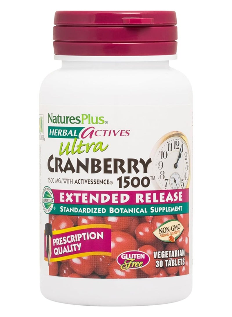 Herbal Actives Ultra Cranberry 1500 Extended Release Standardized Botanical Supplement 30 Vegetarian Tablets