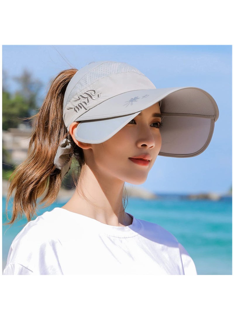 Wide Brim Visor Hat for Women, Golf Visor Cap Sun Protection Hat for Beach Garden Tennis Running Sunshade Hat