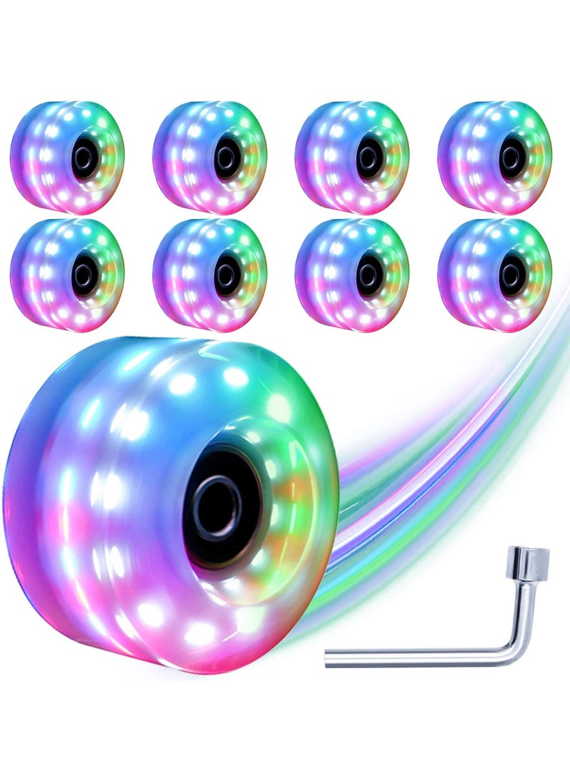 Roller Skate Wheels with Luminous Quad[8 Pack], Light Up Speed Skates Wheels for Indoor or Outdoor Double Row Skating and Skateboard