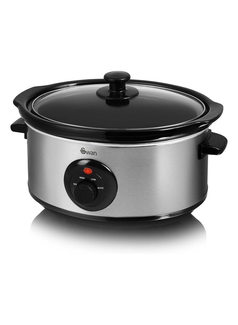 Swan 3.5 Litre Oval Stainless Steel Slow Cooker with 3 Cooking Settings, 200W, Silver