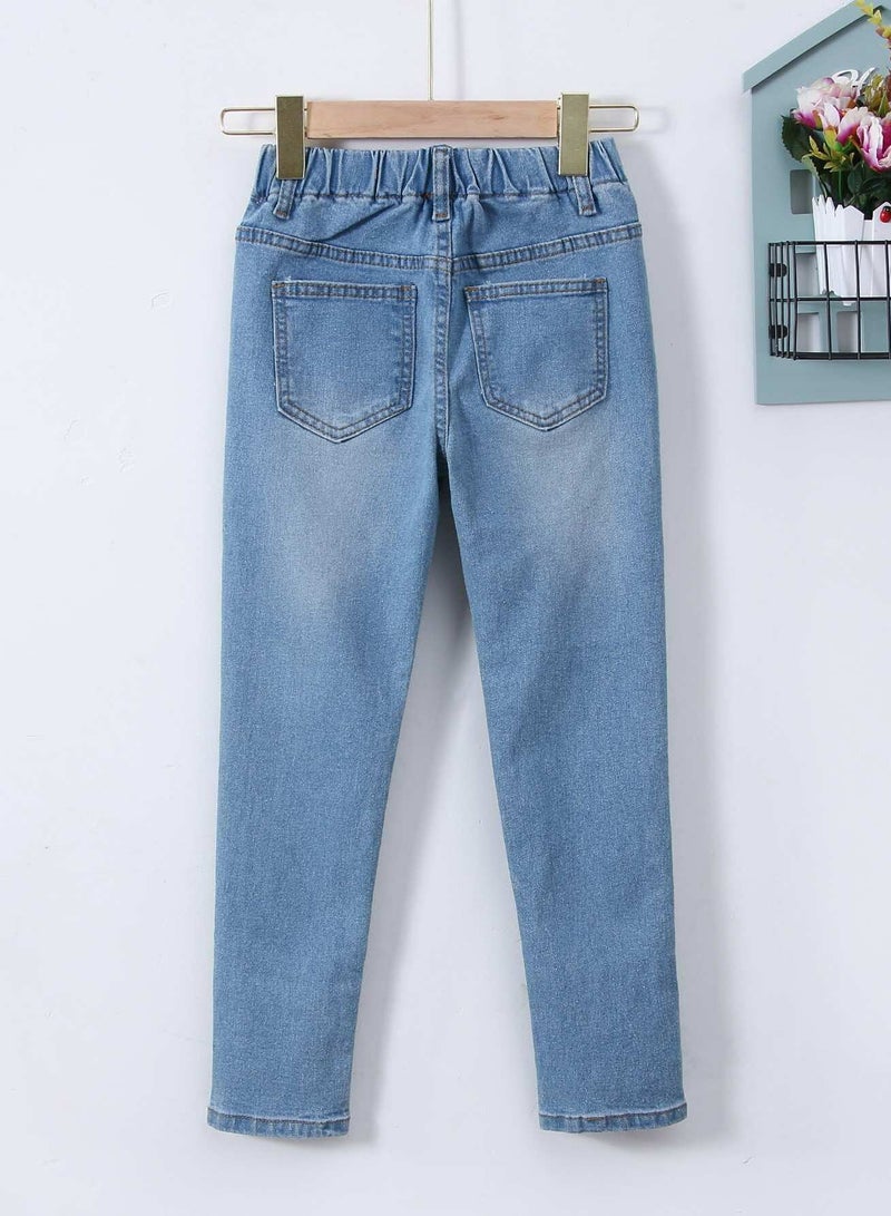 Girls Bleach Wash Cat Scratch Tapered Jeans