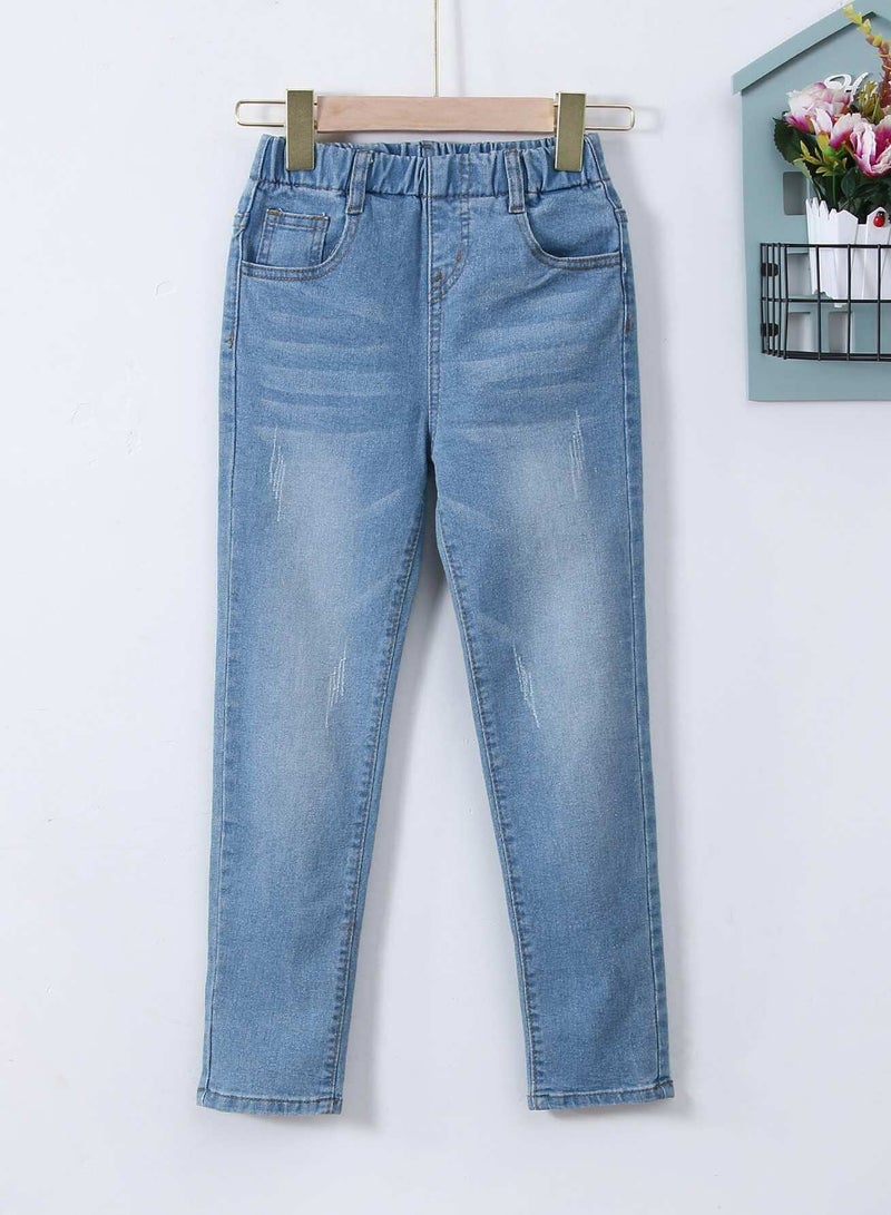 Girls Bleach Wash Cat Scratch Tapered Jeans