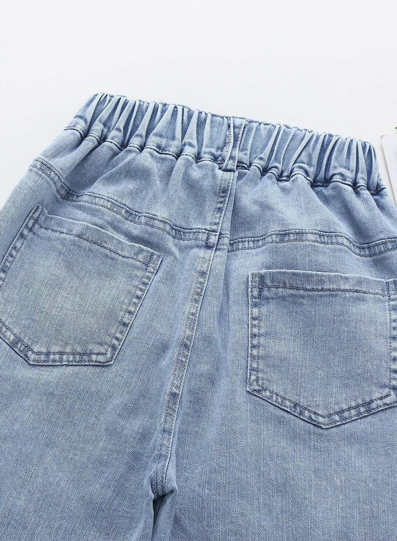 Girls Ripped Elastic Waist Carrot Jeans