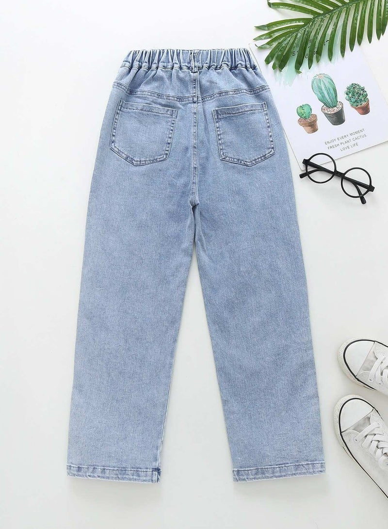 Girls Ripped Elastic Waist Carrot Jeans