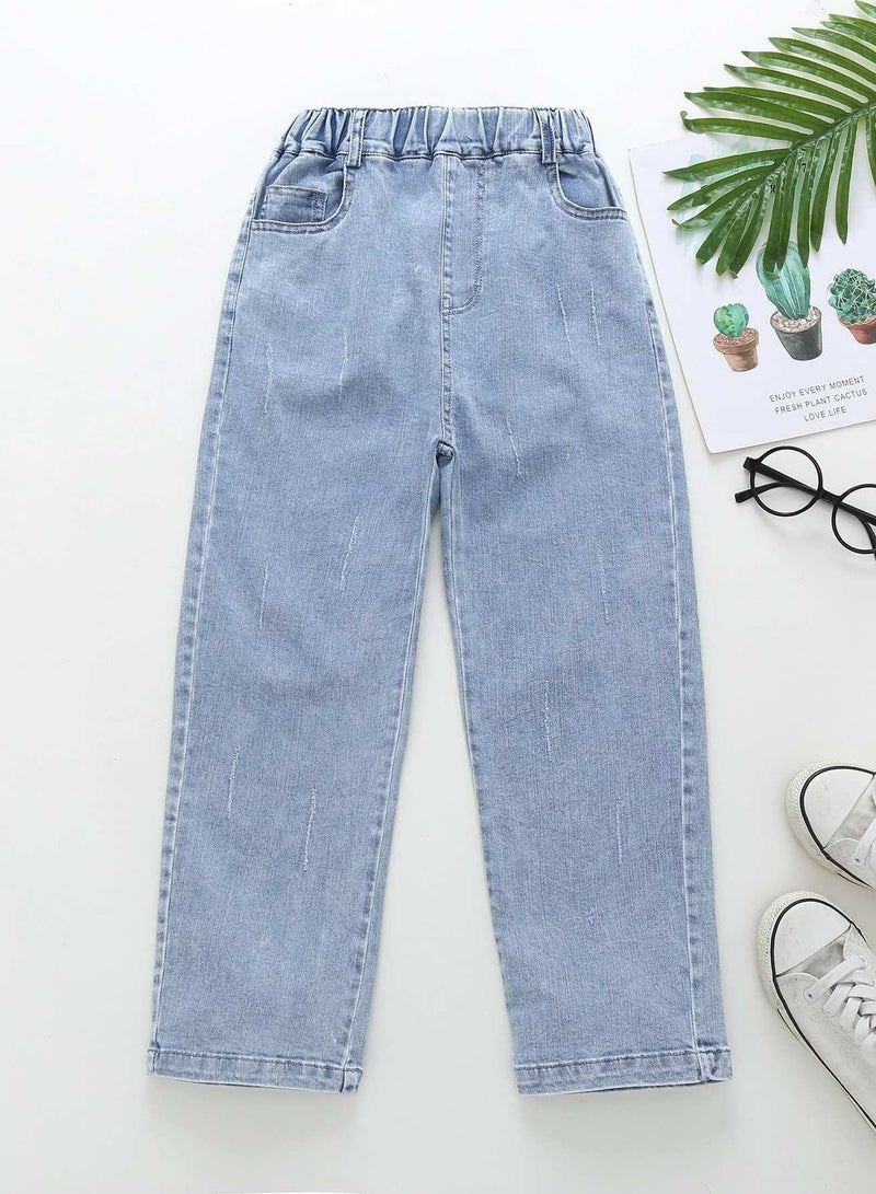 Girls Ripped Elastic Waist Carrot Jeans