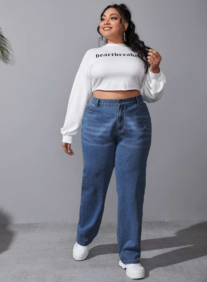 Plus High Waist Straight Jeans