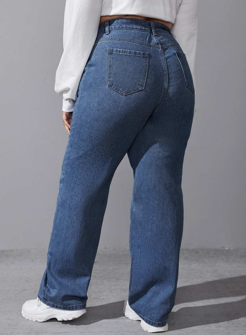 Plus High Waist Straight Jeans